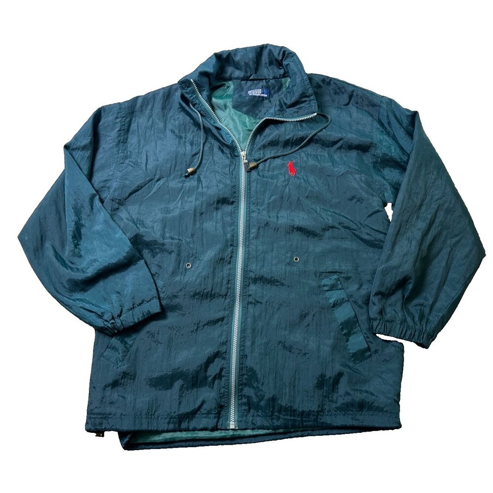 Polo Ralph Lauren Unisex Green Windbreaker Large Vintage Hood 80's 90's